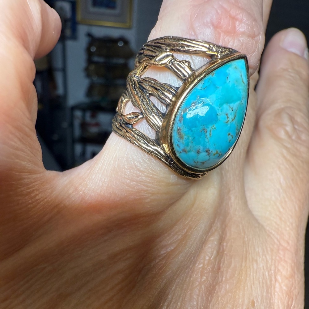Studio Barse Bronze Turquoise Teardrop Ring - Picture 3 of 5